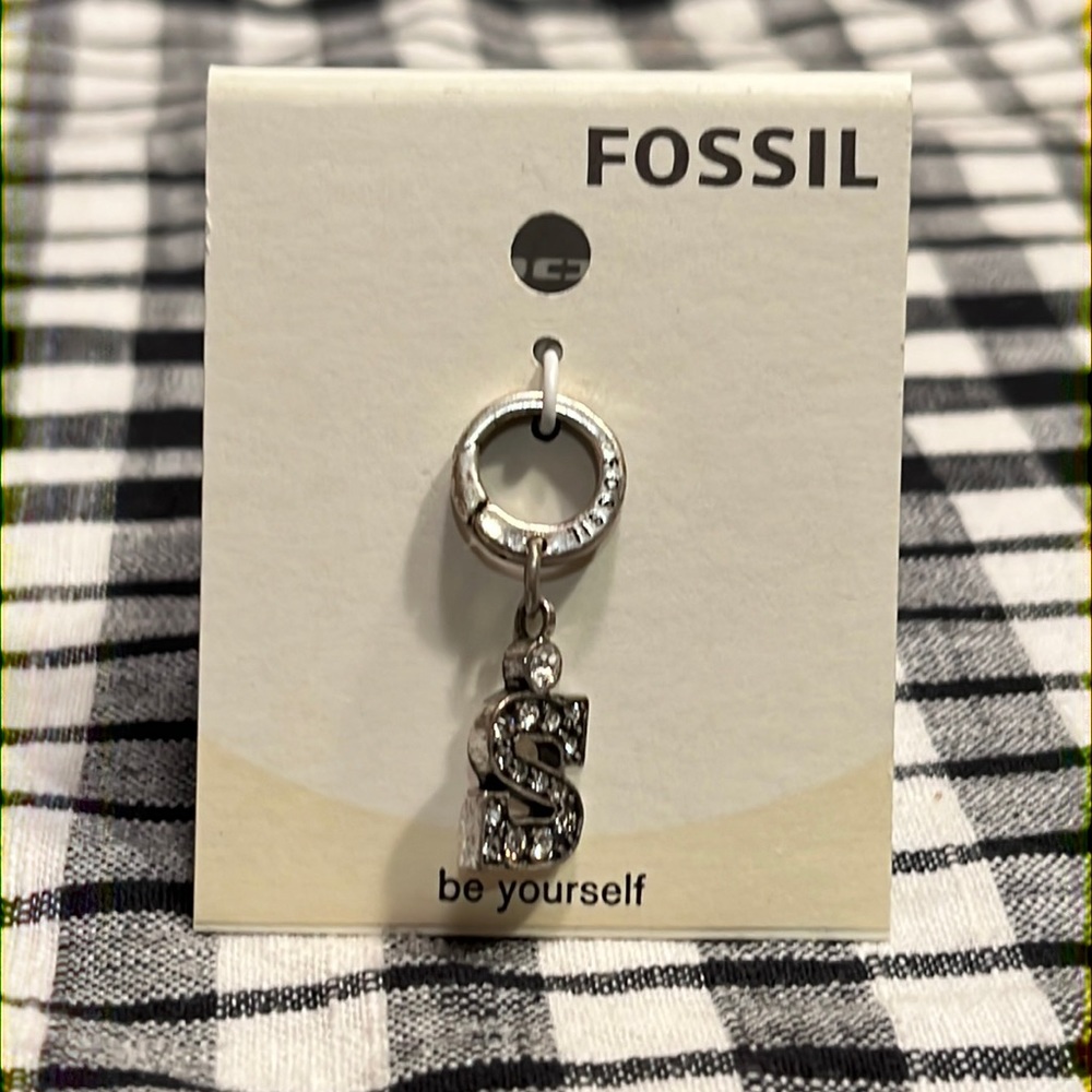Silver Fossil Charm Letter S (NWT)